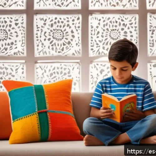 자녀의 분노 조절 지도 - A warm, cozy family living room scene featuring a young Hispanic boy wearing comfortable, colorful c...