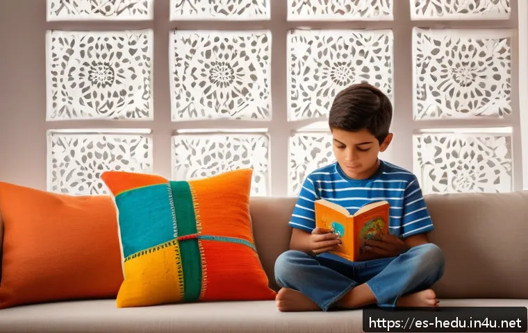자녀의 분노 조절 지도 - A warm, cozy family living room scene featuring a young Hispanic boy wearing comfortable, colorful c...